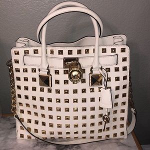 Michael Kors white saffiano gold studded Hamilton✨
